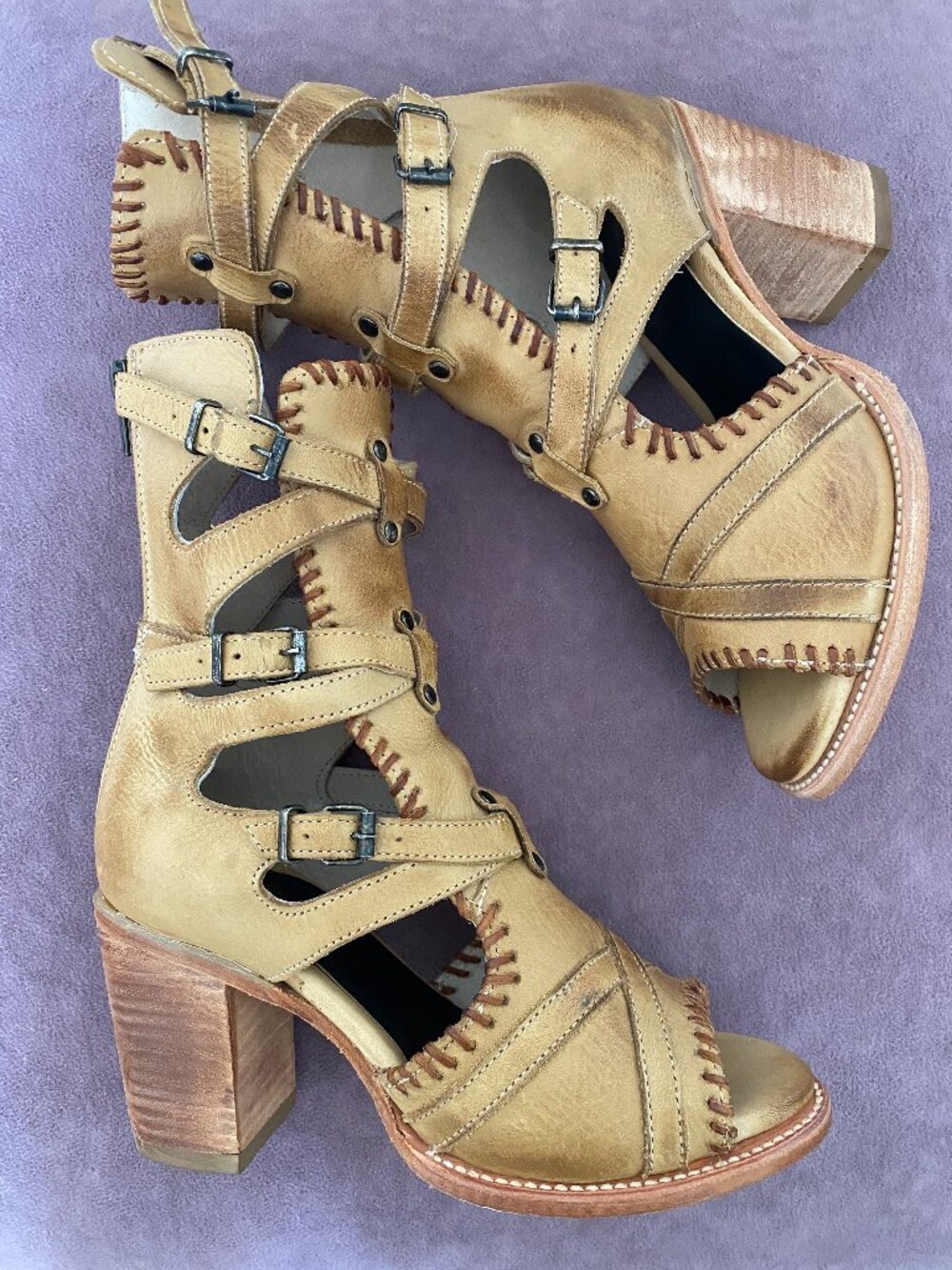 Freebird Brave Natural Beige Leather Heels - Size 8